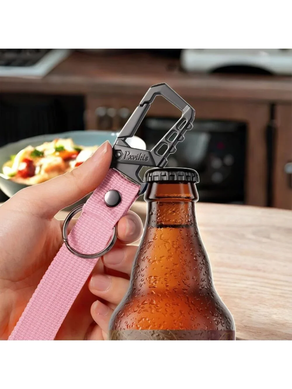 Heavy-Duty Metal Carabiner Keychain Clip with Bottle Opener & Lanyard Ring
